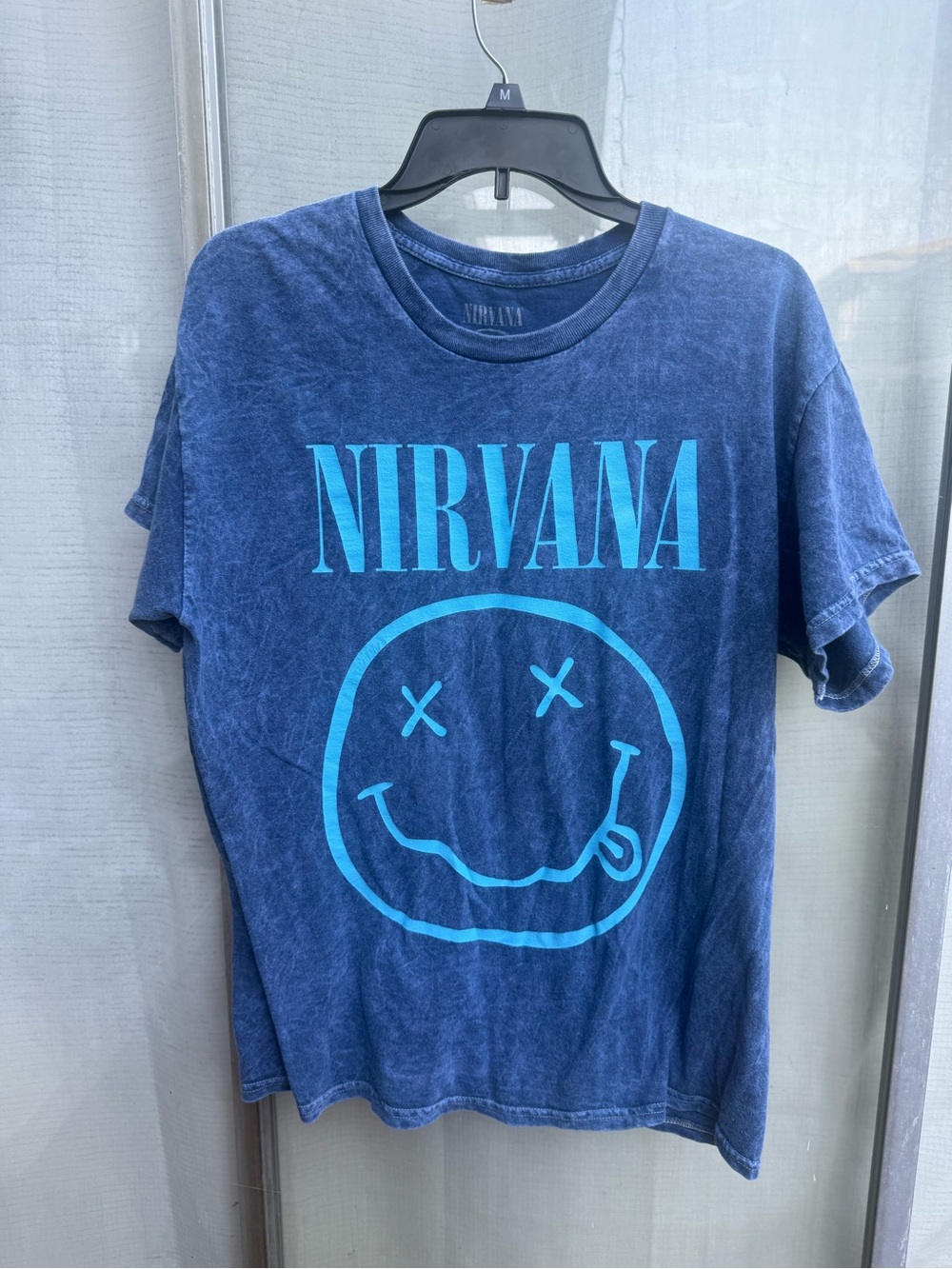 NIRVANA Navy Short-Sleeve Logo Tee with Cyan Print cotton
